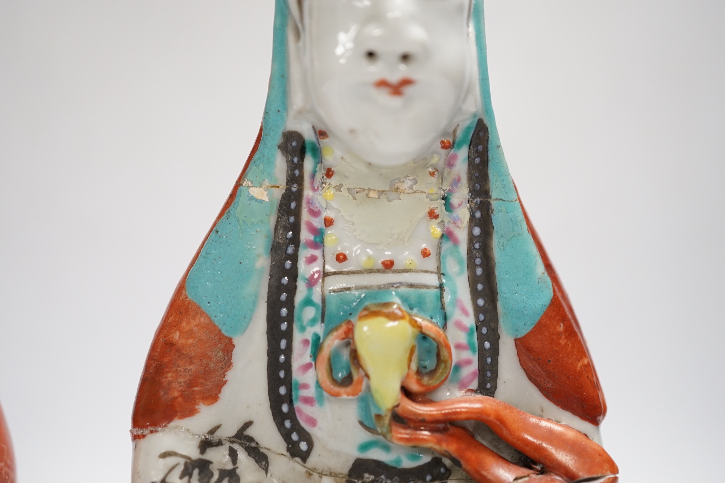 Two late 18th century Chinese enamelled porcelain figures, 23.5cm